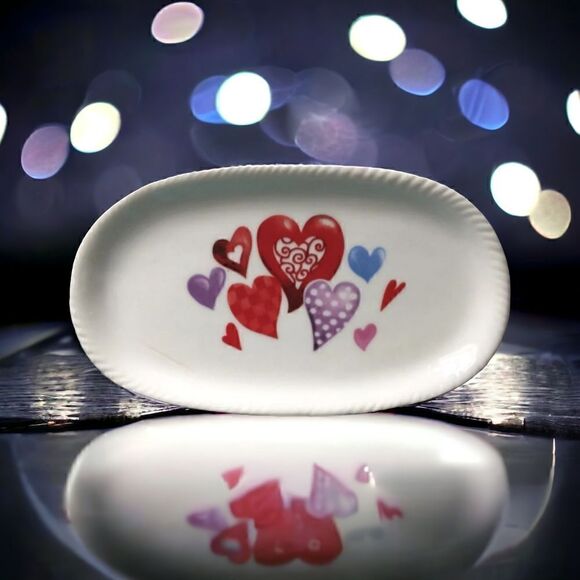Heart Plate Trinket Dish Valentines Love Soap Dish Jewelry Catch All Tray Vtg - Picture 15 of 16